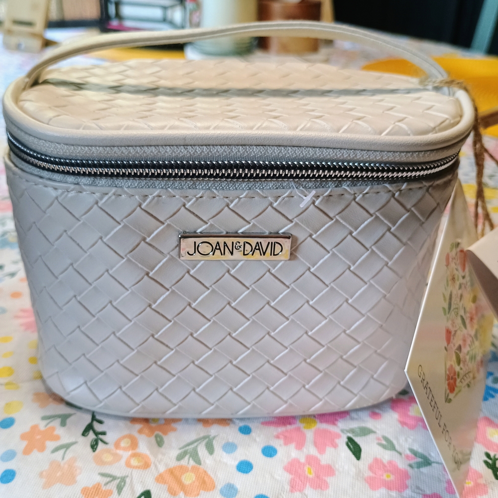 Joan & David Silver Woven Cosmetic Case. 5 Piece